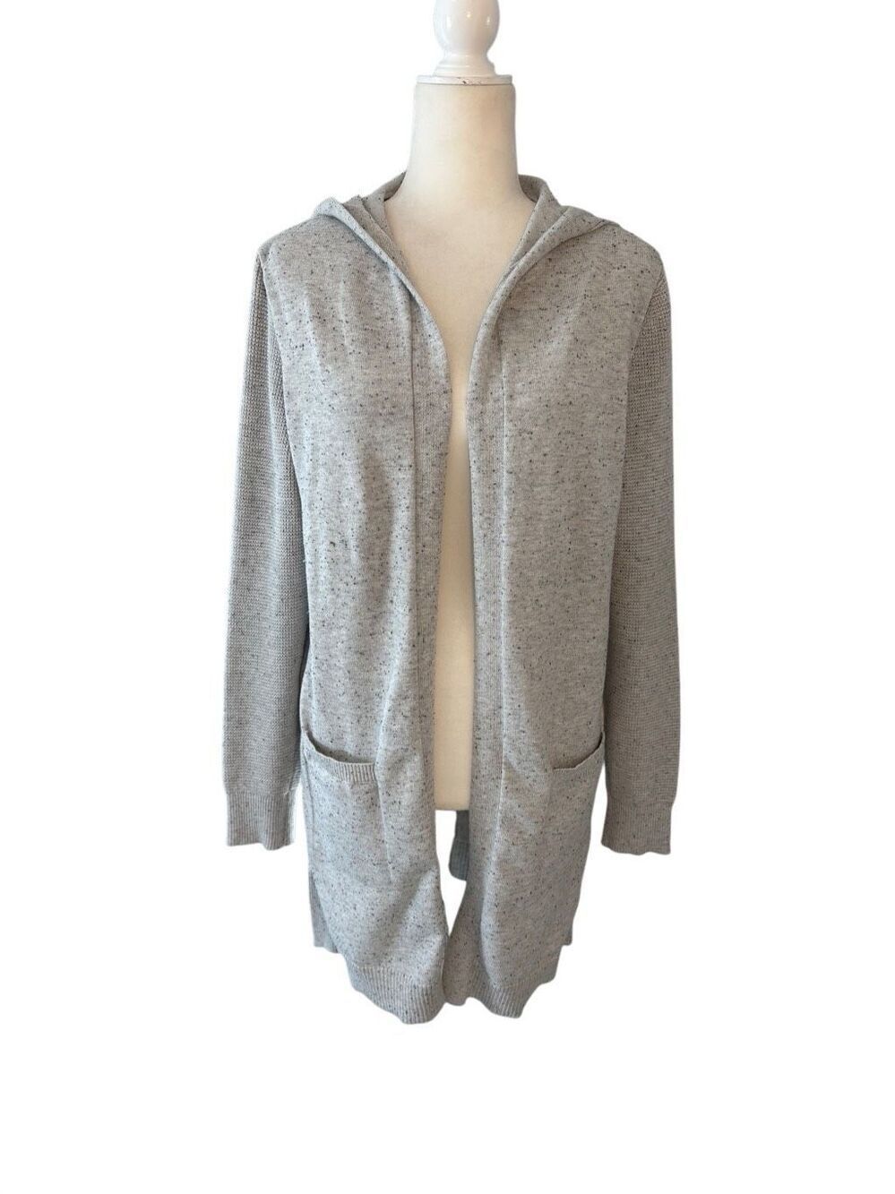 Verve Ami long gray hooded open cardigan with pockets - L